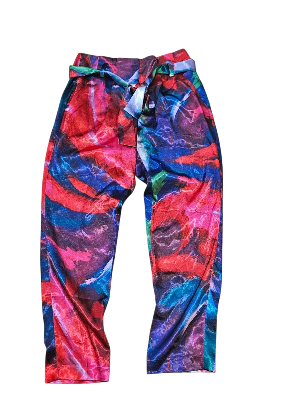 7th Avenue Design Studio NY&Co Abstract Satin Belted Tapered Pants Women’s Size